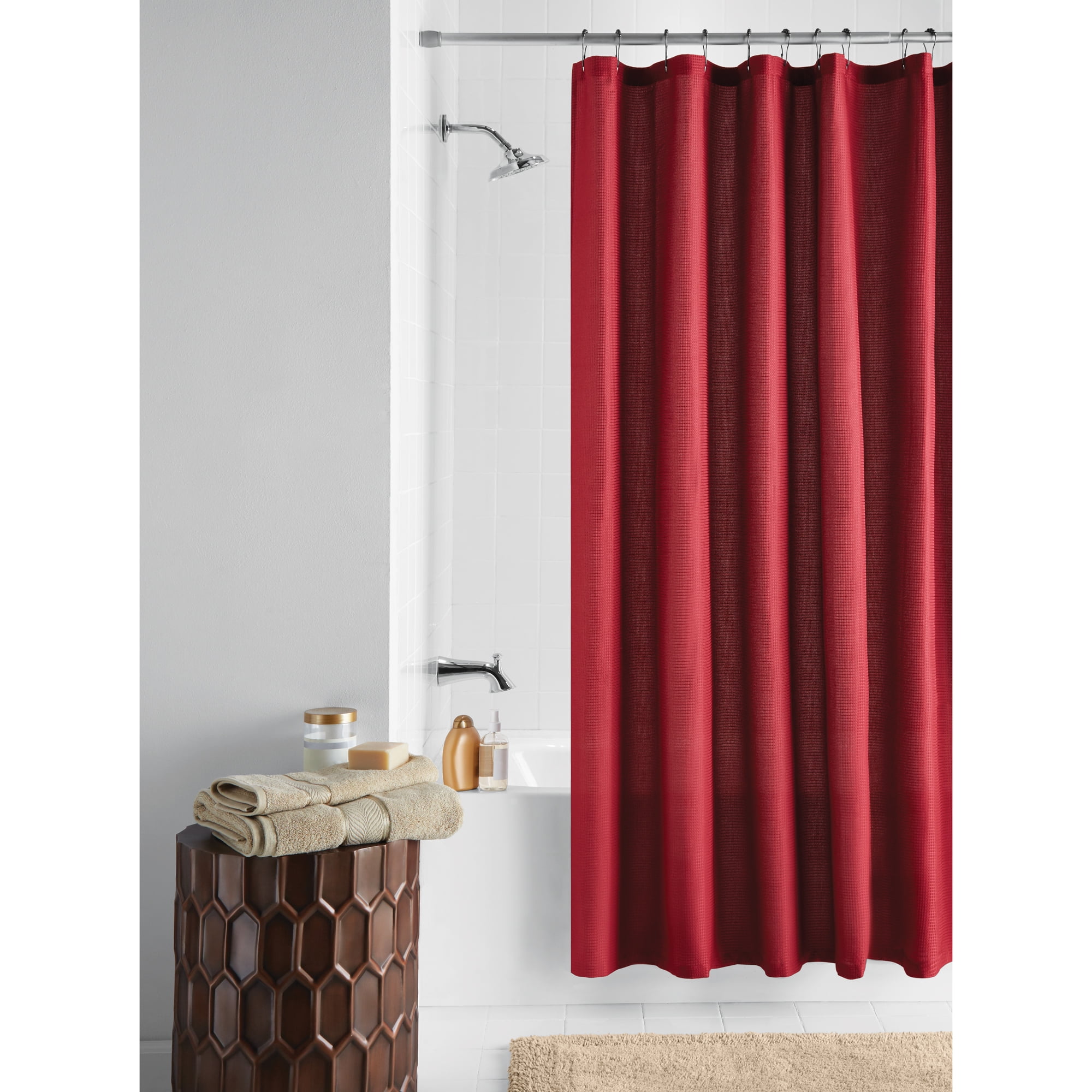 Mainstays Waffle Weave Fabric Shower, Fabric Window Shower Curtain