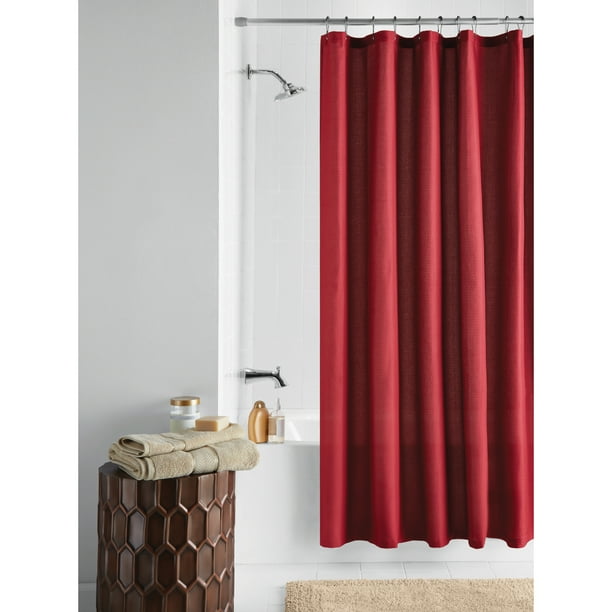 Mainstays Waffle Weave Fabric Shower Curtain, Solid, Red ...