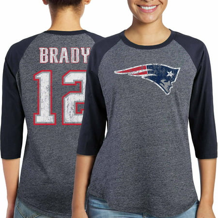 Tom Brady New England Patriots Majestic Women's Player Name & Number Tri-Blend Three-Quarter Sleeve T-Shirt -