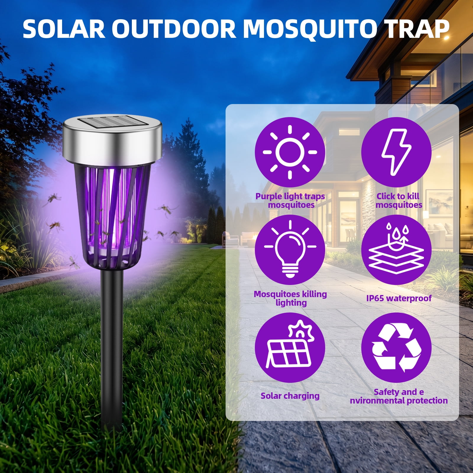 2Pack Solar Bug Zapper Outdoor Solar Powered Mosquito Zapper Mosquito Lamp Fly Zapper Repellent Lighting Stake Landscape Fixture for Garden Patio Pathway Backyard Camping