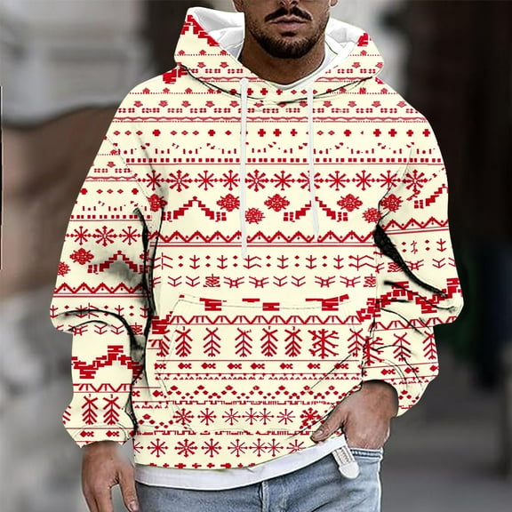 WXLWZYWL Winter Hooded Sweatshirt for Men Christmas Casual Tops Long Sleeve Classic Shirt Comfy Loose Fashion Pullover Shirts
