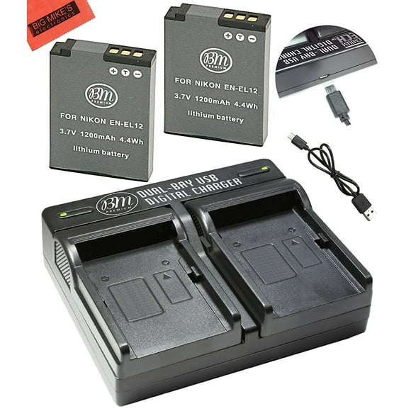 BM Premium 2 Pack of EN-EL12 Batteries and Dual Battery Charger for Select Nikon Coolpix Digital Cameras