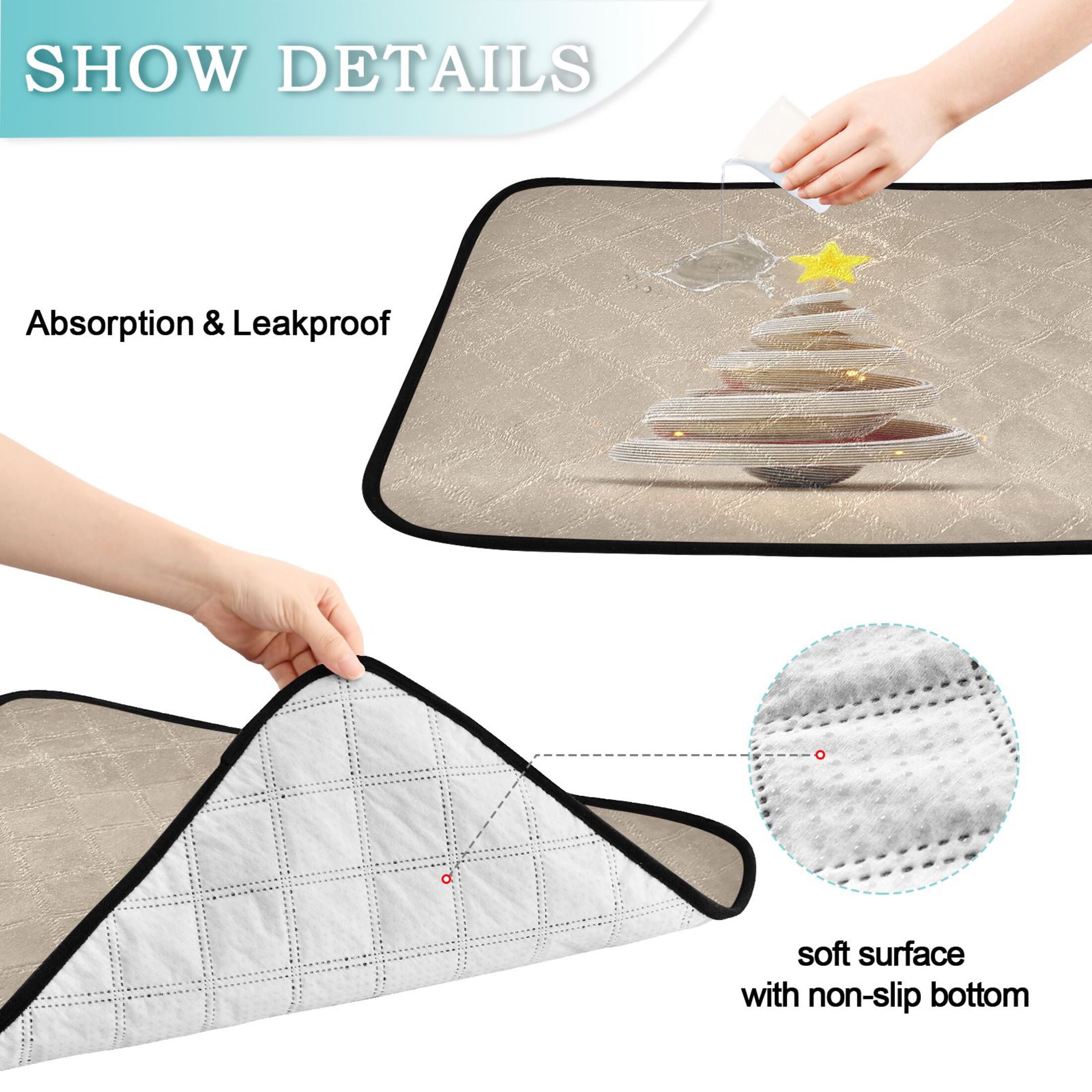 IAUYY Washable Pee Pads for Dogs Medium+Large Absorbent and Leak-Proof Non-Slip Reusable Puppy Pee Pads for Dogs Applicable to Playpen Potty Crate White Spiral Lines