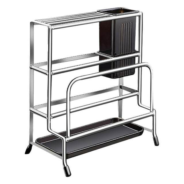 Stainless Steel Kitchen Organizer Cutting Board Holder Stand with Pot Lid Rack for Countertop Storage