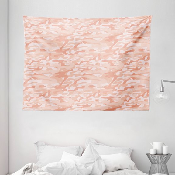 Camouflage Tapestry, Military Camouflage Pattern with Abstract Soft Color Splash Commando Fashion, Wall Hanging for Bedroom Living Room Dorm Decor, 80W X 60L Inches, Salmon Peach, by Ambesonne