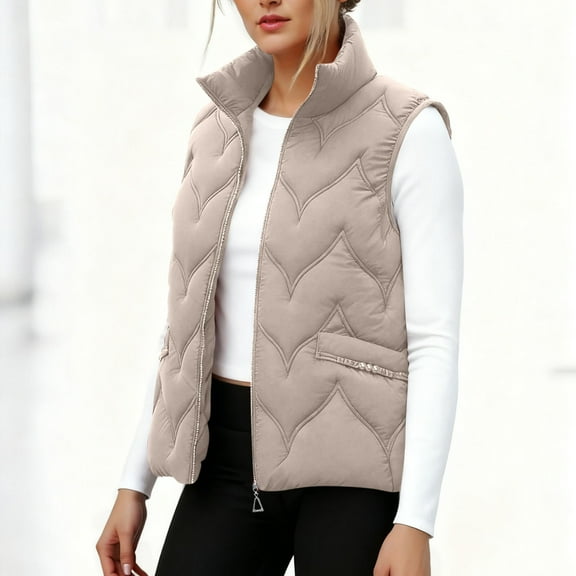 EOYWHK Puffer Vests for Women Quilted Jacket Sleeveless Full Zipper Stand Collar Cotton Down Outerwear