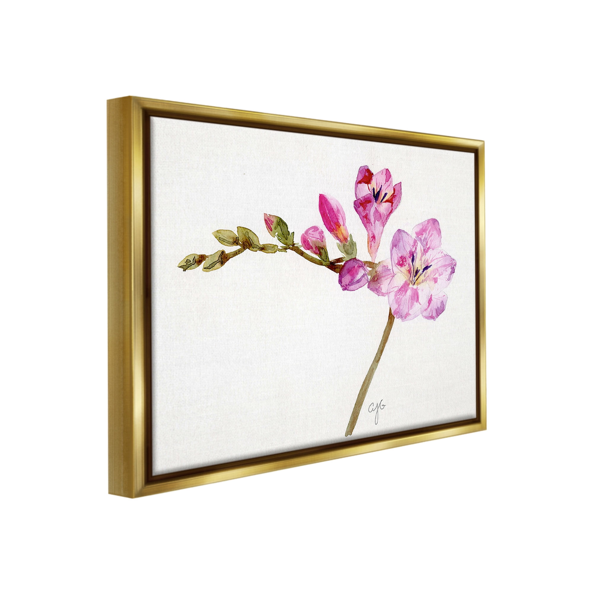 Stupell Industries Orchid Flower Sprig Botanical & Floral Painting Gold Floater Framed Canvas Art Print Wall Art, 21 x 17