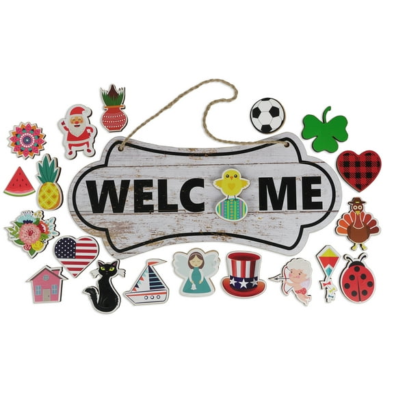 Inkdotpot Welcome Sign Front Door Decorations Hanging 20 Interchangeable Rustic Wood Seasonal Holiday Ornaments Housewarming Gift, Farmhouse Porch Decor- Wall Hanging 18" Inches
