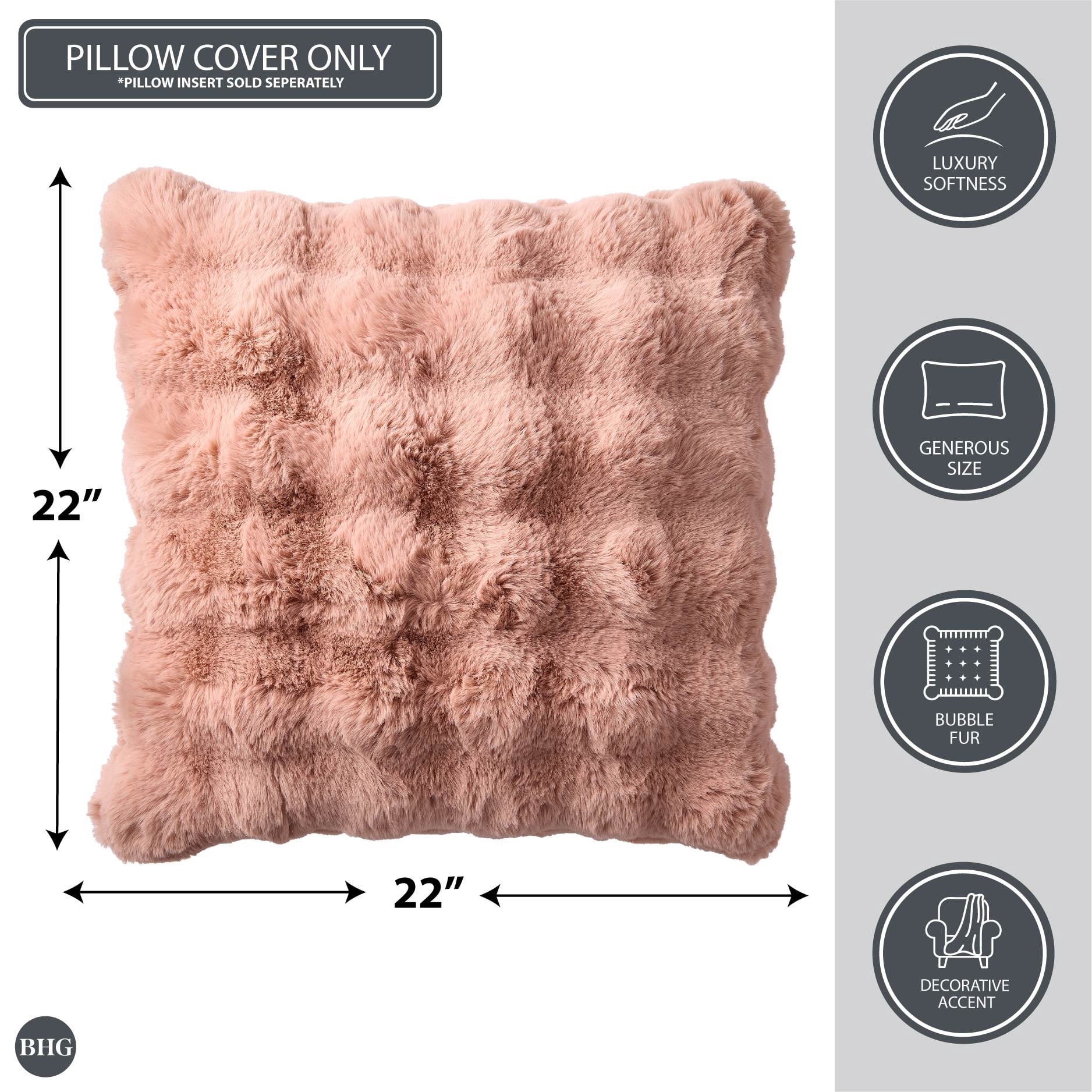 Better Homes & Gardens 22"X22" Bubble Fur Decorative Throw Pillow Cover- Antique Blush