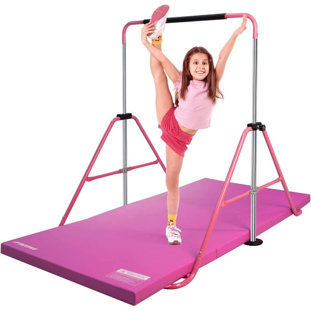 RitFit Gymnastics Bar with Mat for Kids, Kip Bar with 3’ X 6’ Gymnastics Mat(Pink)
