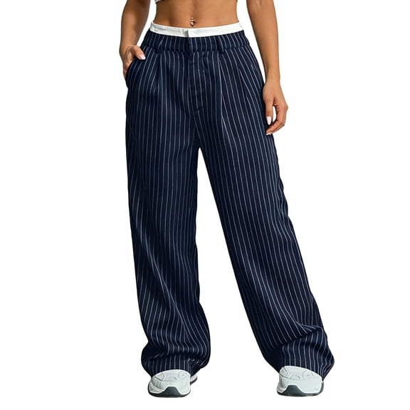Haivin Women's Dress Pants, Straight Leg and High Waist with Flowy Drape and Contrast Detailing, for Office, Casual and Everyday Wear