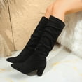 thumbnail image 4 of Purcolt Mid-Calf Boots for Women Vintage Trendy Faux Suede Pointed Toe Block Heel Booties Comfort Casual Non-Slip Pull-on Western Cowgirl Boots for Club Concert Trave, 4 of 9