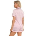 thumbnail image 4 of XBASW Womens Silk Satin Pajama Sets Soft Short Sleeve and Shorts 2 Piece Pjs Button down Sleepwear Loungewear Outfit S-XXL, 4 of 11