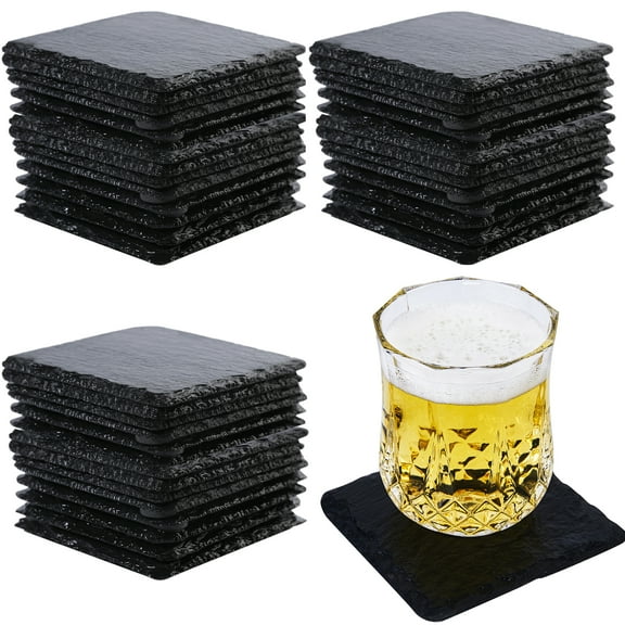Bulk Slate Stone Cup Coasters 58 Pack 4 x 4 Inch Gorgeous Black Slate Stone Coasters  for Drink Bar Kitchen Home