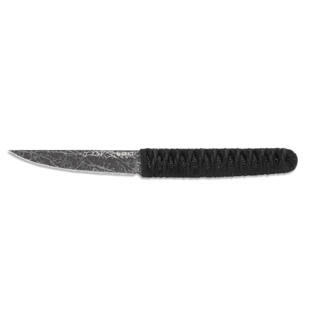 - CRKT Obake Fixed Blade with Grey Ti-Nitride Finish Plain Edge 8Cr13MoV Blade with Black Cord Wrapped Handle with Faux Ray Skin Inlay with Molded Sheath with Black Paracord Lanyard and Skull Bead