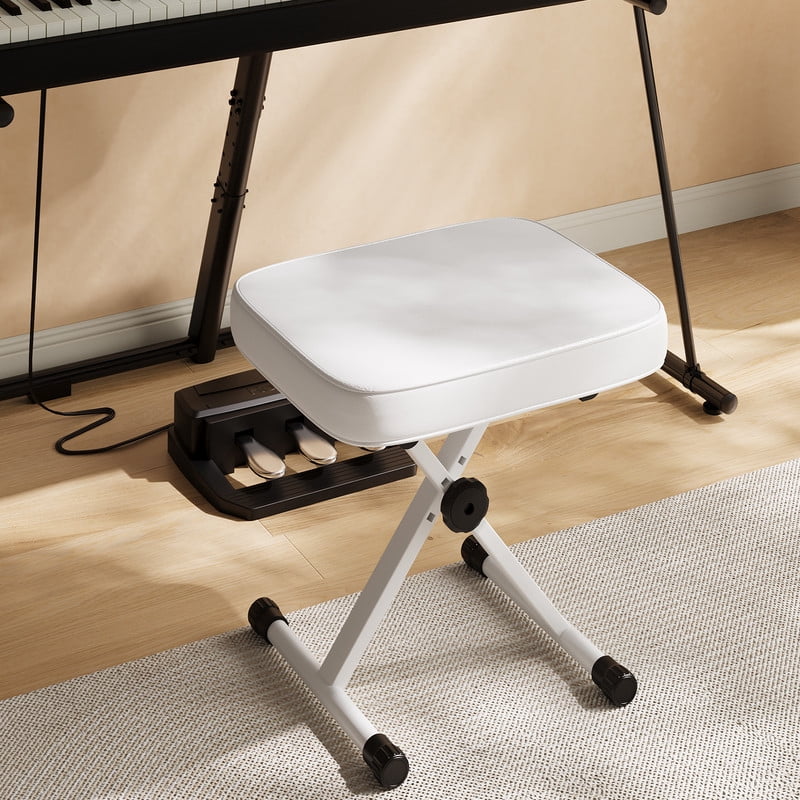 Gianna 2 Pack Portable Adjustable Piano Bench, Folding Keyboard Stool with Thick Padded Seat, Non-Slip Feet, White