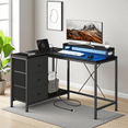 thumbnail image 3 of L Shaped Home Office Desk,Computer Desk with Power Outlets & LED Lights,Gaming Computer Desk with Drawers & Shelves,Monitor Stand,Storage Shelves,for Living Room, Study, Bedroom, 3 of 6