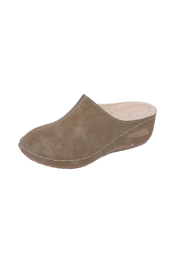 Leather Orthopedic Shoes for Women Slip-On Nurse Shoes Fashion Round-Toe Wedge Heel Thick-Soled Comfortable Arch Support Walking Mules (Light Brown, 9 Wide)