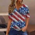 thumbnail image 2 of Uaswgudfs ​Women's Patriotic US Flag Sequined V-Neck T-Shirt - 4th of July Glamorous Star Accent Tops Multicolor L, 2 of 5