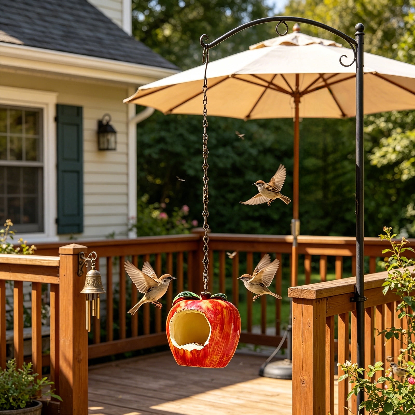 Cadancy Fruit Shaped Bird Feeder Outdoor Hanging Wild Bird Seeds Feeder Resin Garden Decor Patio Yard Decoration landscape Ornament Novetly Housewarming Gift