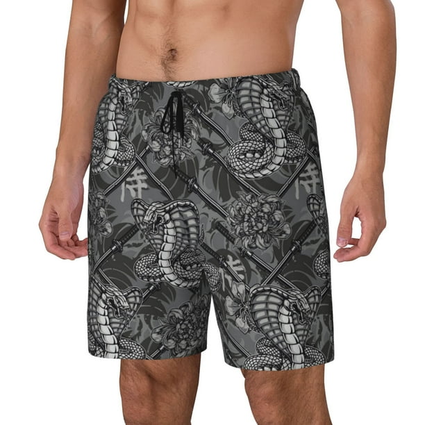 Balery Snake Bañador para hombre, shorts de playa de secado rápido con entrepierna y forro de compresión-Small