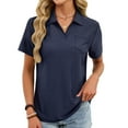 thumbnail image 6 of Hurxie Women's Golf Shirts Short Sleeve V Neck Summer Tops Business Casual Collared Shirts Loose Tees Navy S, 6 of 6