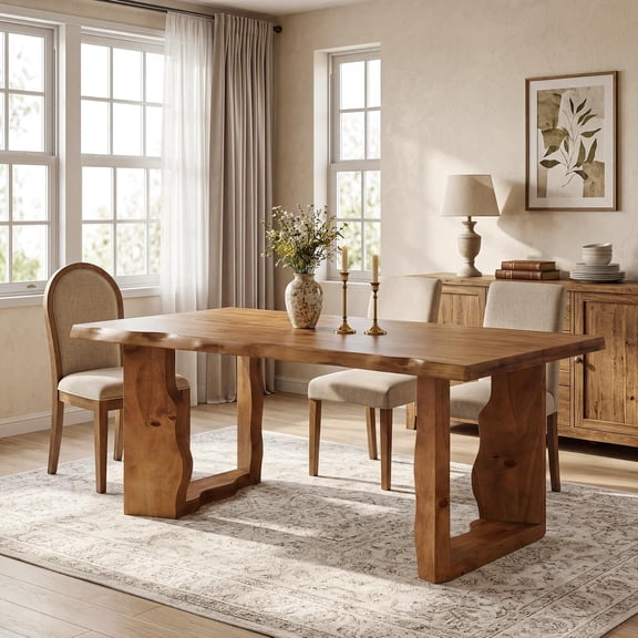 TRIBEWOOD 63" Solid Wood Dining Table, Modern Farmhouse Kitchen Table with Sculptural Legs