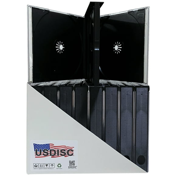 USDISC CD Jewel Cases Chubby 22mm, Quadruple 4 Disc, Black, Pack Of 100