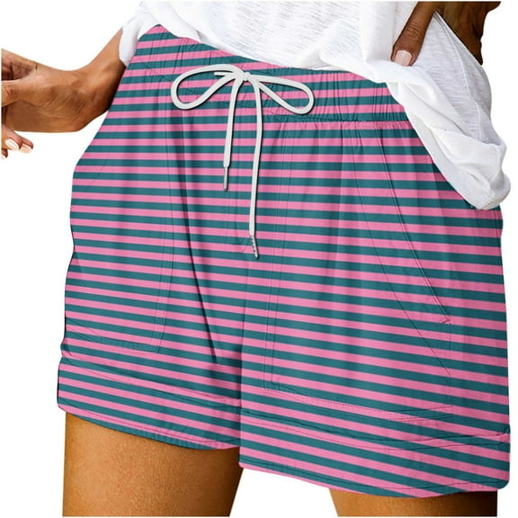 cfhntfmh Summer Shorts for Women Casual Print Short Pants Drawstring Elastic Waist Lounge Beach Shorts with Pockets