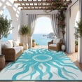 thumbnail image 4 of Garvee 9x12ft Outdoor Rug Waterproof Reversible Plastic Straw Rug, Modern Boho Sun Pattern Rug, Large RV Camping Mat Portable Outdoor Carpet for Patio, Balcony, Picnic, Beach, Deck, Light Blue, 4 of 9