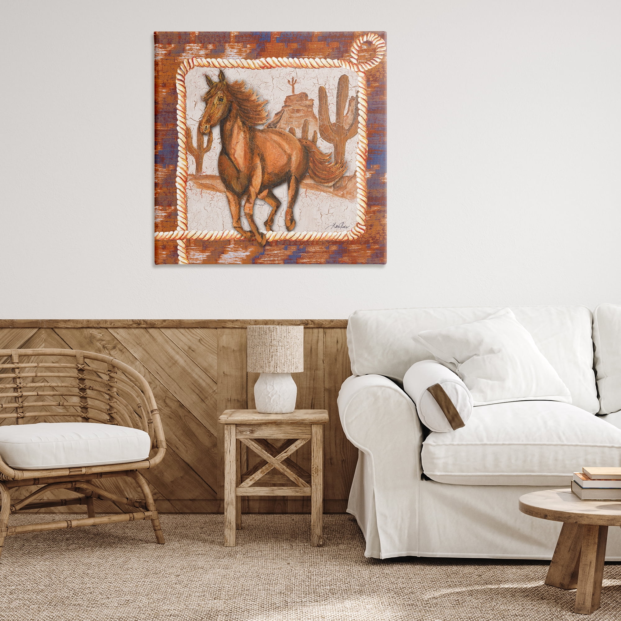 Stupell Industries Western Horse in Desert Landscape Painting Gallery Wrapped Canvas Art Print Wall Art, 36 x 36