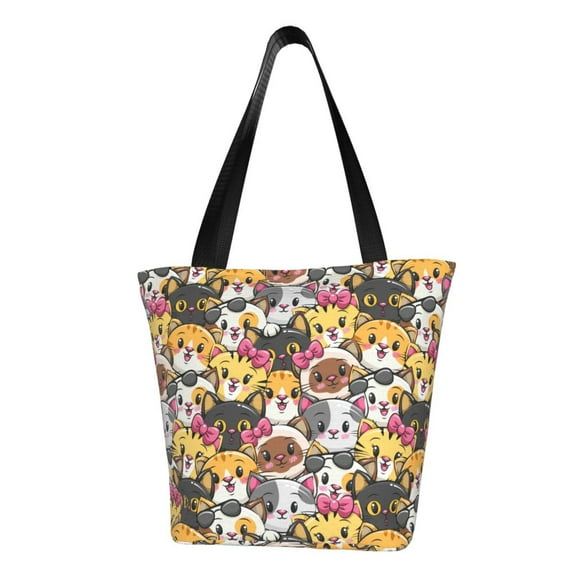 Defioc Cute Cat Cartoon Print Tote Bag for Women,Shoulder Bag with Zipper Casual Tote's Handbag Big Capacity Shoulder Bag with Inner Pocket Fit for Shopping,Office,Travel
