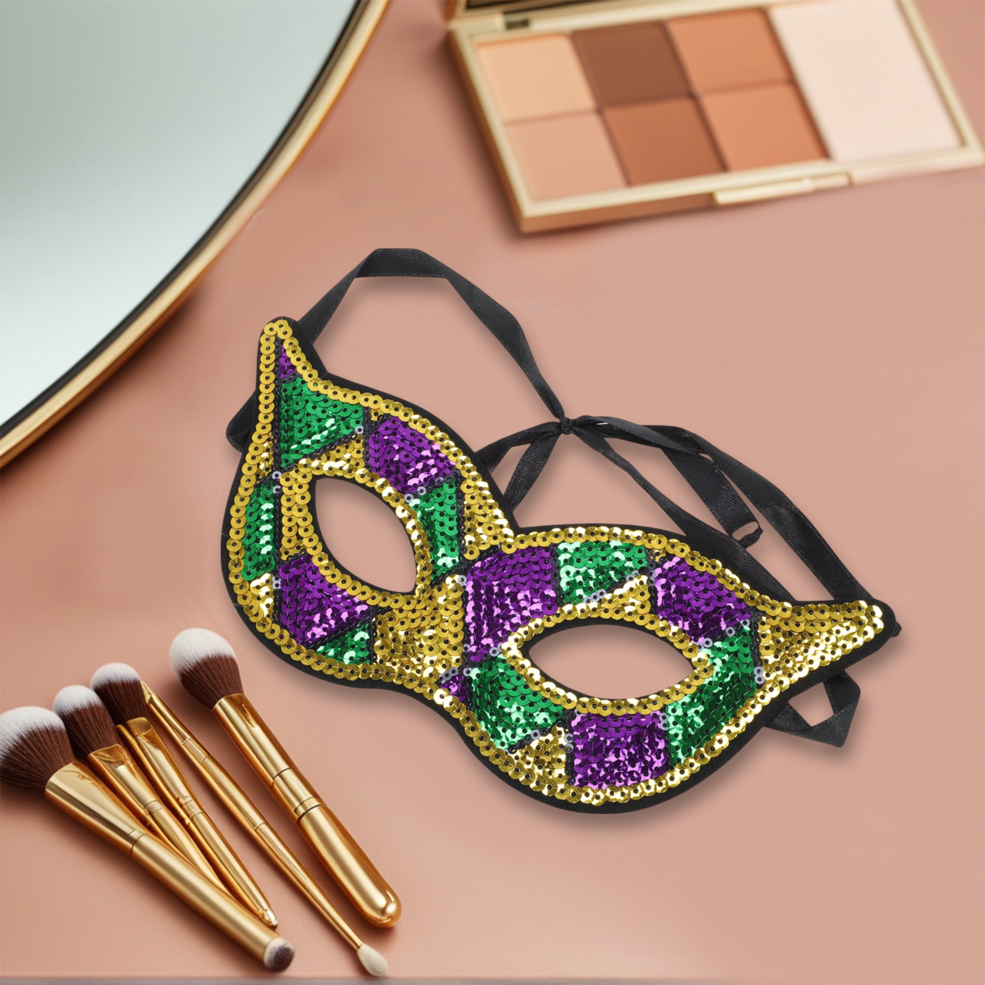 Unique Bargains 1 Pack Colorful Sequins Party Mask Purple Green Yellow 3