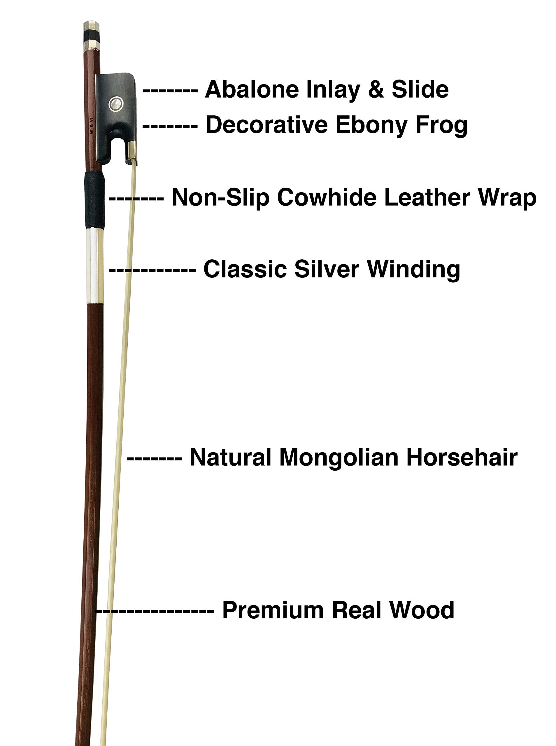 MI&VI CB-530 Classic Cello Bow (Size 1/4) with Bow Soft Bag and Rosin for Bow Hairs Included