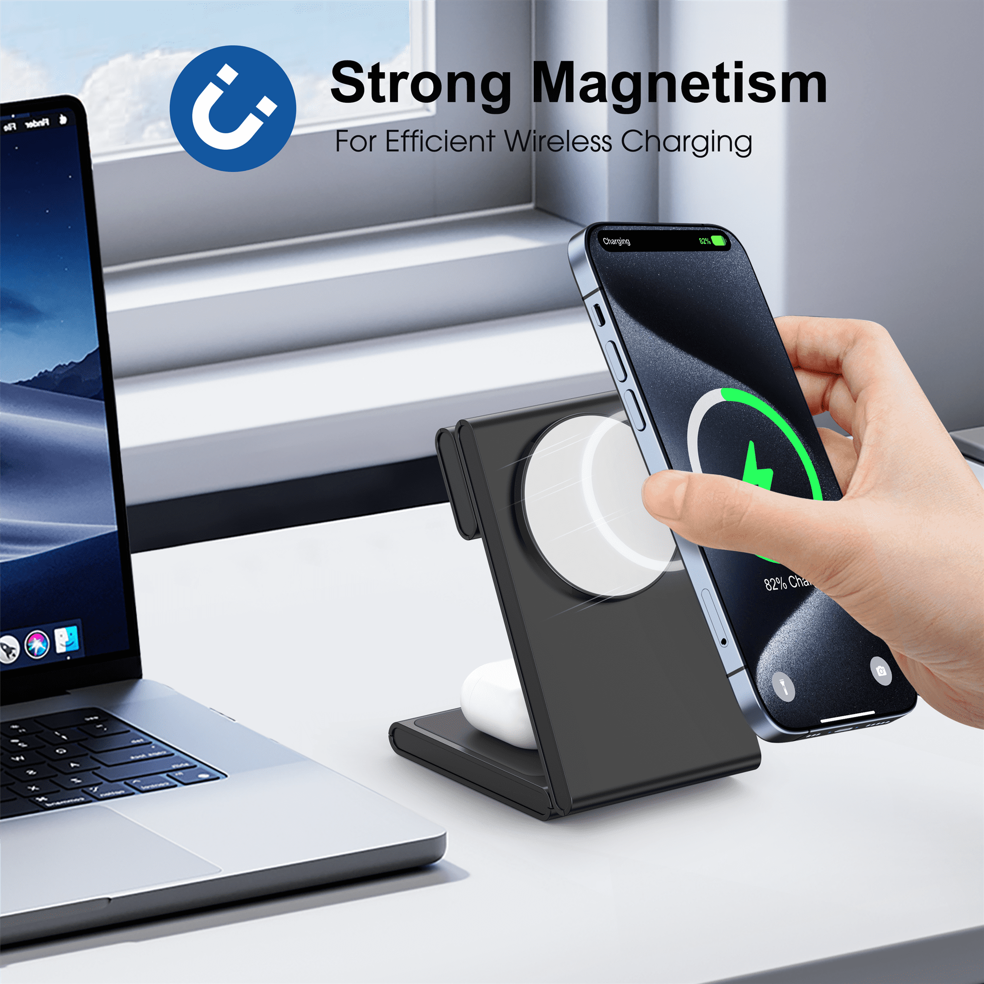 TAOHAI 3-in-1 Wireless Charging Station, 20W Fast Charger for iPhone 16/15/14/13/12, Apple Watch & AirPods (Black)