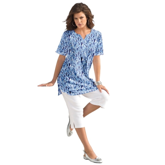 Roaman's Women's Plus Size Soft Knit Print Tunic With Notch Neckline