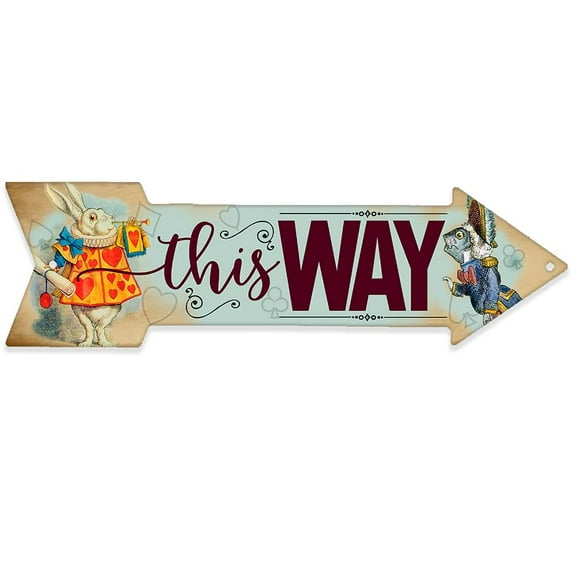 Metal Sign - This Way - White Rabbit - Directional Arrow Sign - Durable Metal Sign - Use Indoor/Outdoor - Great Alice in Wonderland Themed Establishment Decor
