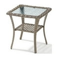 thumbnail image 2 of Unnifurnzi Outdoor Wicker Side Table-Patio PE Rattan End Table with Tempered Glass Top 2-Tier Storage Shelf Square Side Table for Deck Porch Balcony Garden-Gray, 2 of 7