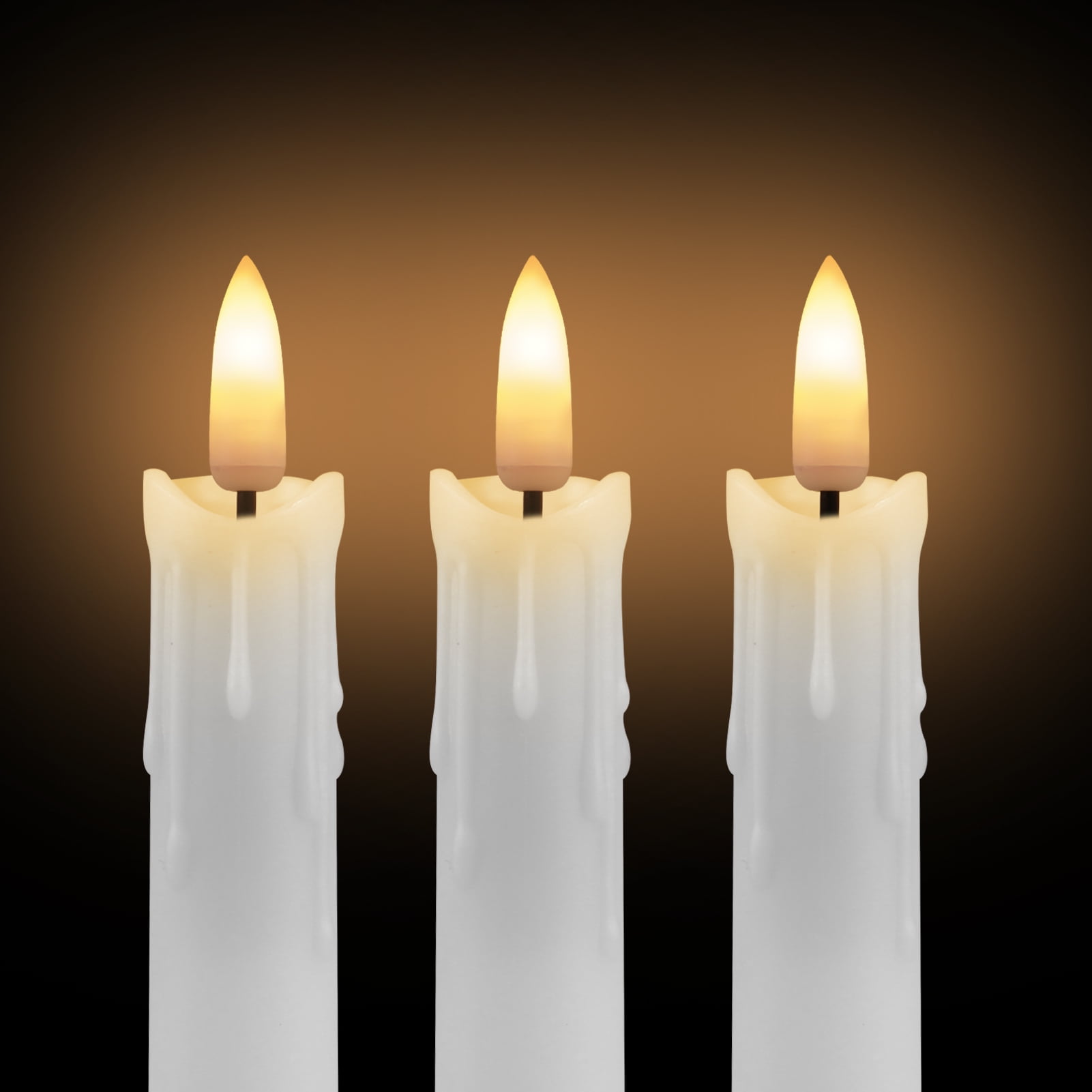 Debonair Flameless Taper Candles Flickering with Remote Timer, Battery Operated Led Warm 3D Wick Dripping-Wax Light Window White Fake Candlesticks with Holder, Christmas Home Wedding Decor(0.7X6.6)