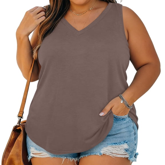 Womens Plus Size Tank Tops V Neck Basic Solid Color Lightweight Casual Flowy Summer Sleeveless T Shirts