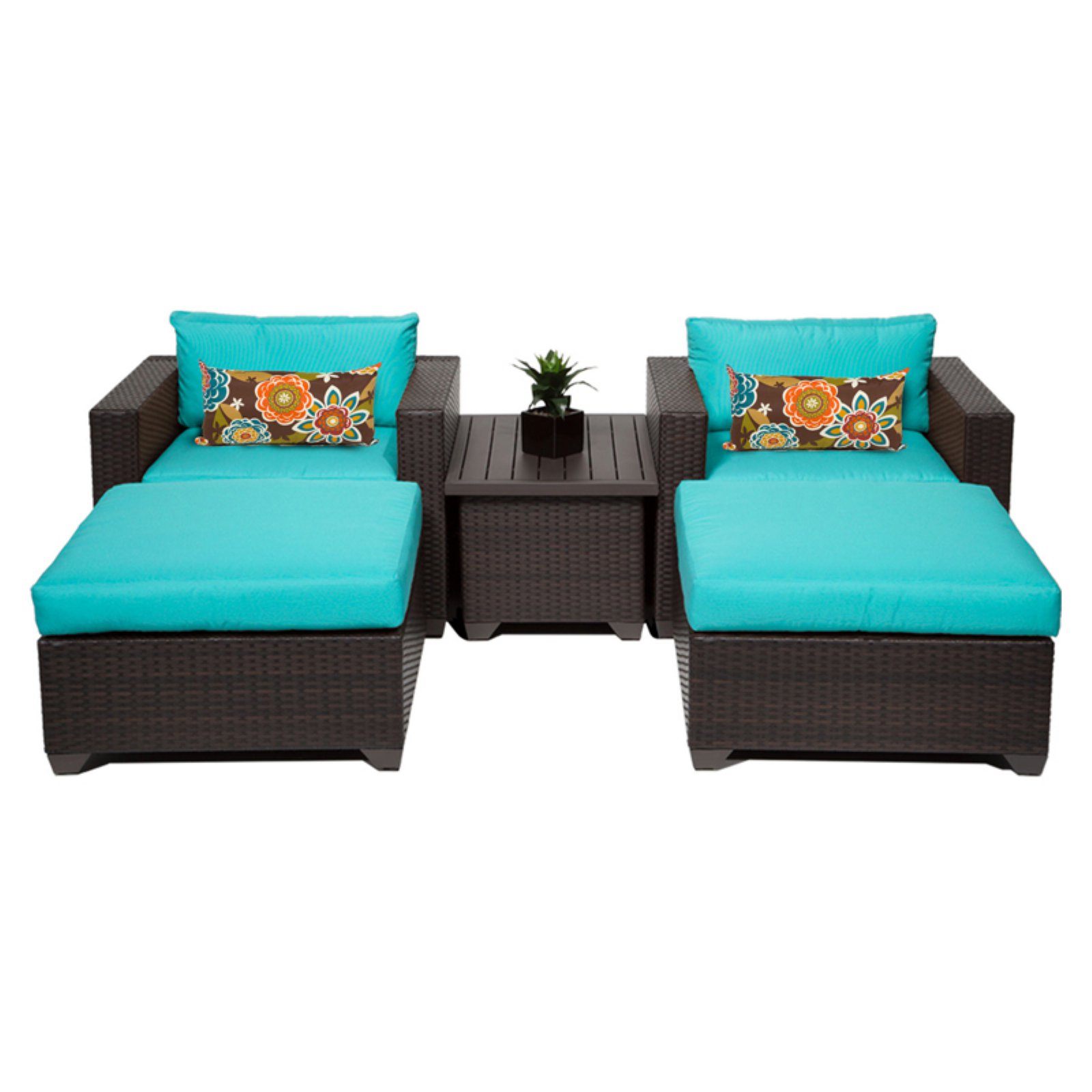 TK Classics Belle Wicker 5 Piece Patio Conversation Set with Ottoman and 2 Sets of Cushion Covers - image 2 of 2