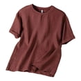thumbnail image 2 of Tqyyweavej Linen Shirts for Men Fold Hem Solid Color Loose Tshirts Breathable Short Sleeve Crewneck Tees Tops Size M to 3XL, 2 of 5