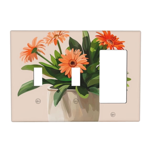 Hand Drawing Flowers Switch Cover Decorative Wall Plate 3-Gang 2-Toggle 1-Decor Standard Size