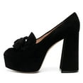thumbnail image 2 of YDN Women Round Toe Tassel Loafers Slip on Platform Chunky High Heels Business Date Formal Pumps Size 7 Black, 2 of 4