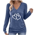 thumbnail image 2 of Sweater for Women Heart Printed V Neck Long Sleeve Sweatshirt Holiday Drop Shoulder Tunic Tops Trendy Side Button Sweaters Valentine's Day Outfits, 2 of 7