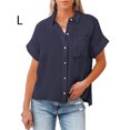 thumbnail image 5 of Blusa de manga corta Sonducket para mujer con botones y cuello en V azul oscuro L, 5 of 5
