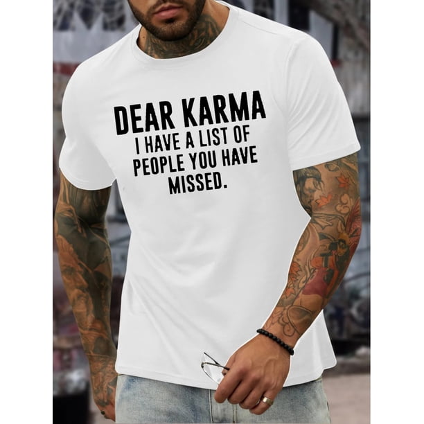 Camiseta gráfica azul marino "Dear for KARMA" para hombre. Camiseta informal de algodón de manga corta con estampado humorístico. Lavable a máquina para verano. Camiseta deportiva de ocio.