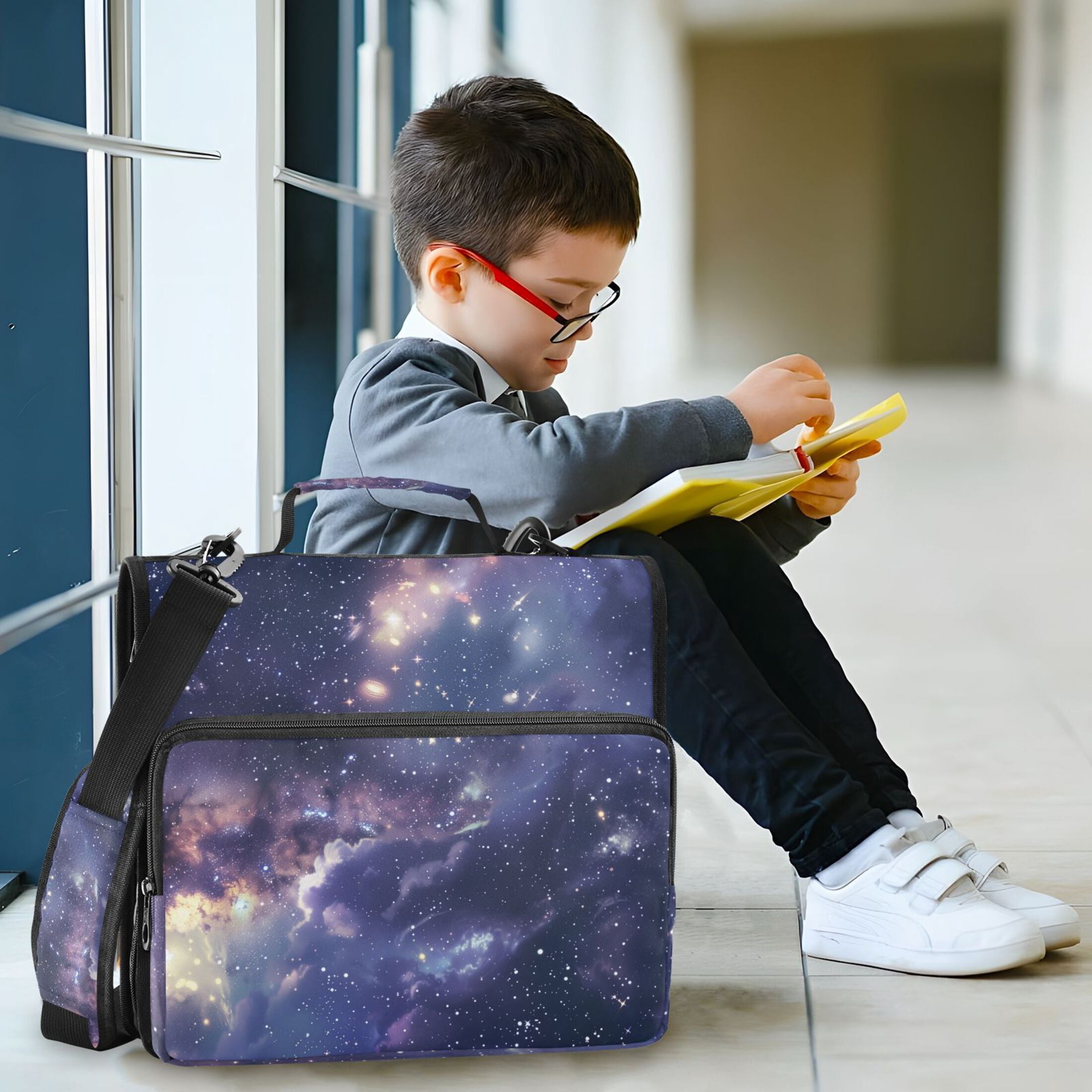 3 Ring Zipper Binder with Shoulder Strap Waterproof Trapper Keeper 2 Inch D-Ring 500 Sheets Capacity Beautiful Milky Way