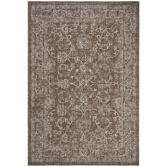 SAFAVIEH Courtyard Darin Traditional Indoor/Outdoor Area Rug, 5'3" x 7'7", Brown/Ivory