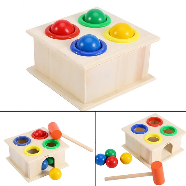 Wooden Ball Hammer Box, Early Learning Educational Toy for Kids to Recognize Colors, Improve Hand - Eye Coordination and Dexterity, Suitable for Kindergarten and Home